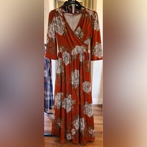 🤎 Rust Boutique Floral Wrap Maxi Dress | Long Sleeve Boho Cottagecore